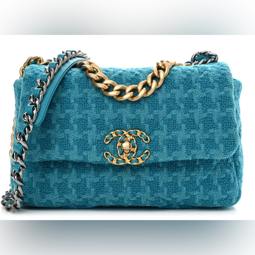 RARE! CHANEL Tweed Turquoise Medium  19 Flap Bag!